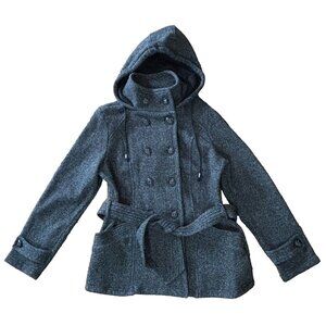 Sebby Collection Womens Soft Shell Trench Coat Rain Detachable Hood Black Medium